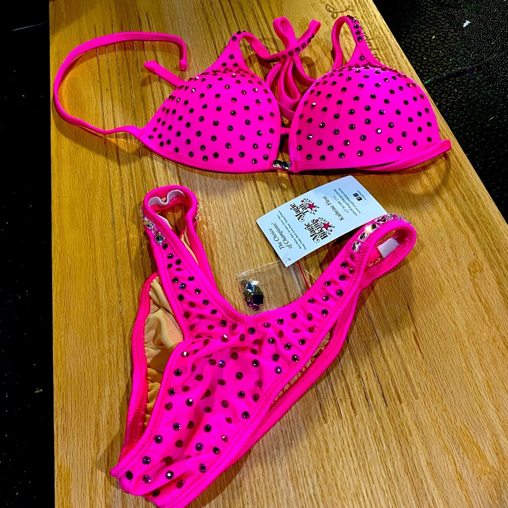 NWT Hot Pink stage/photoshoot crystal bikini Small